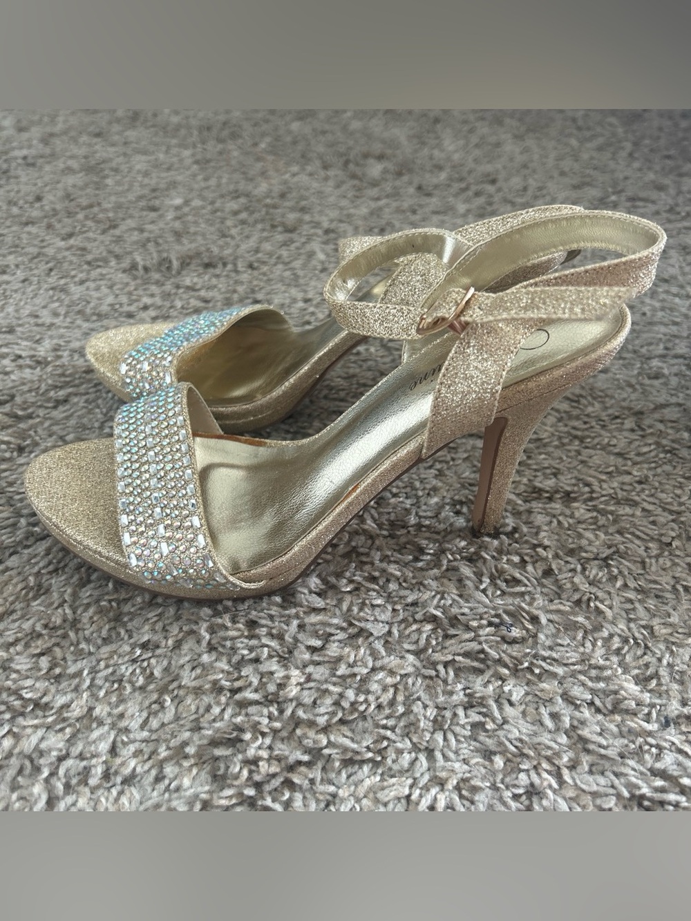 Lauren Lorraine Gold Rhinestone Strappy Heeled Sandals